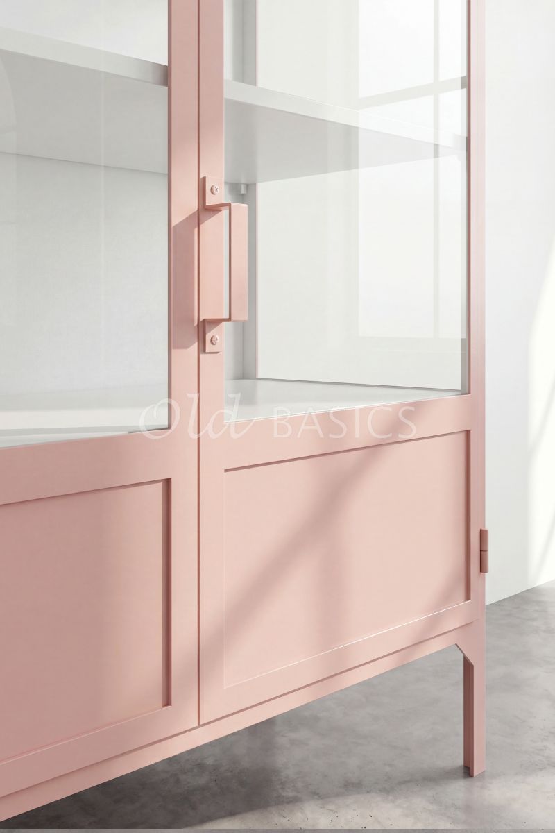 Detail van Apothekerskast Vitrine Powder Peach, 2 deuren, roze, materiaal staal